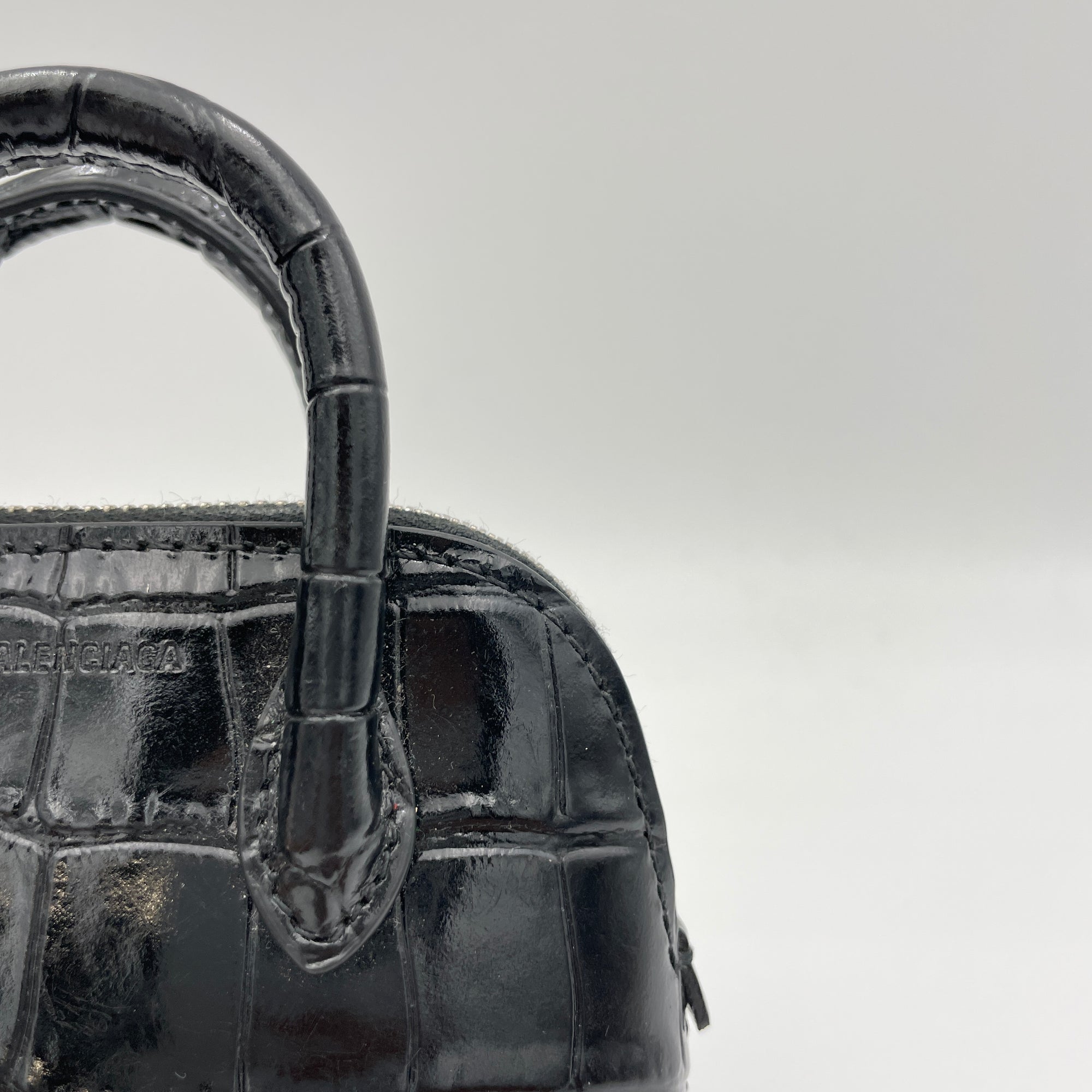 Ville Mini Black Crossbody Bag in Crocodile Embossed Calfskin, Silver hardware