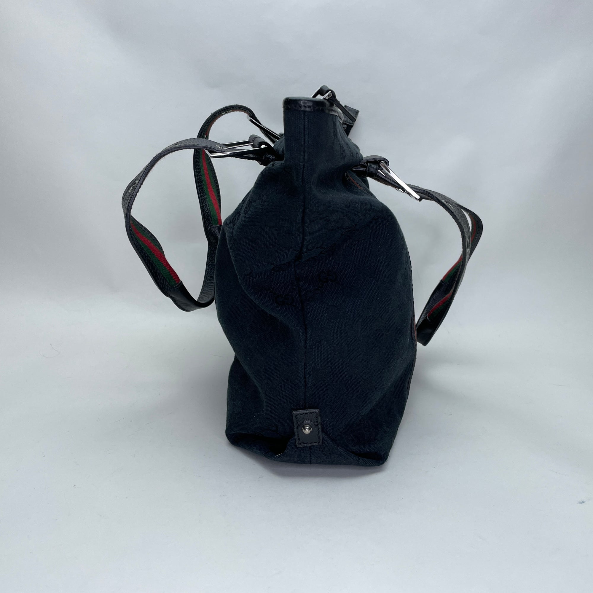 GG Monogram Web Black Tote Bag in Canvas, Silver hardware