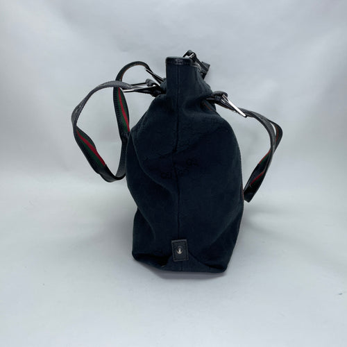 GG Monogram Web Black Tote Bag in Canvas, Silver hardware