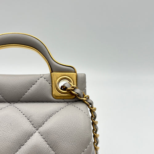 Lady Handle Grey Top Handle Bag in Lambskin, Gold hardware