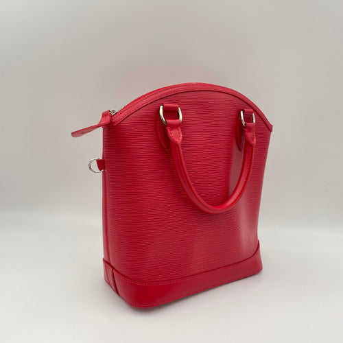 LockIt PM Red Top Handle Bag in Epi Leather, Silver hardware