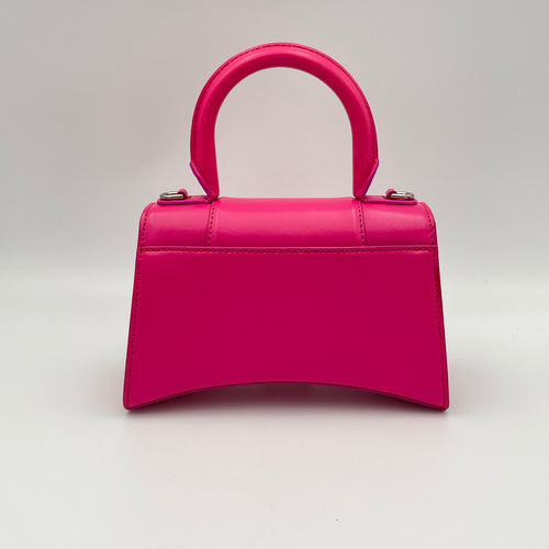 Hourglass XS Pink Top Handle Bag in Calfskin, Silver hardware