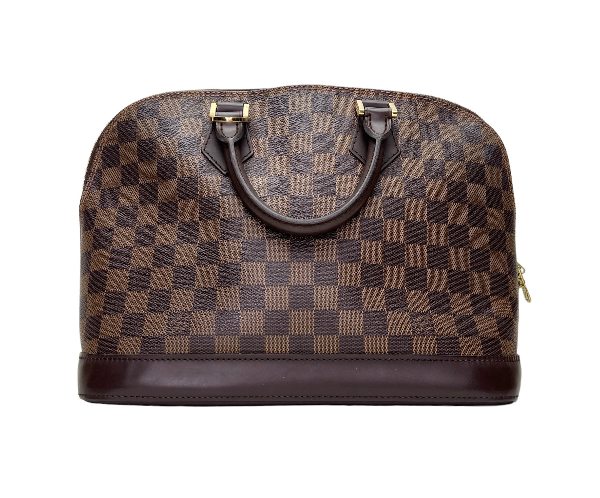 Damier Ebene Alma PM Brown Top Handle Bag in Coated Canvas, Gold hardware