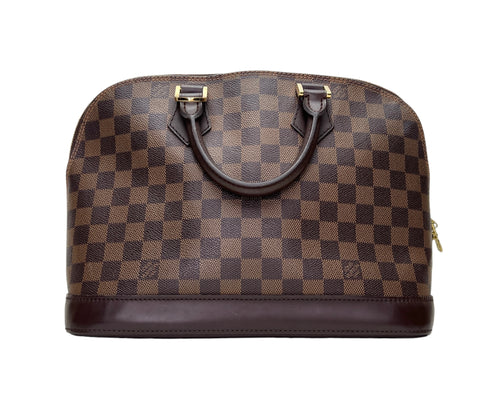 Damier Ebene Alma PM Brown Top Handle Bag in Coated Canvas, Gold hardware