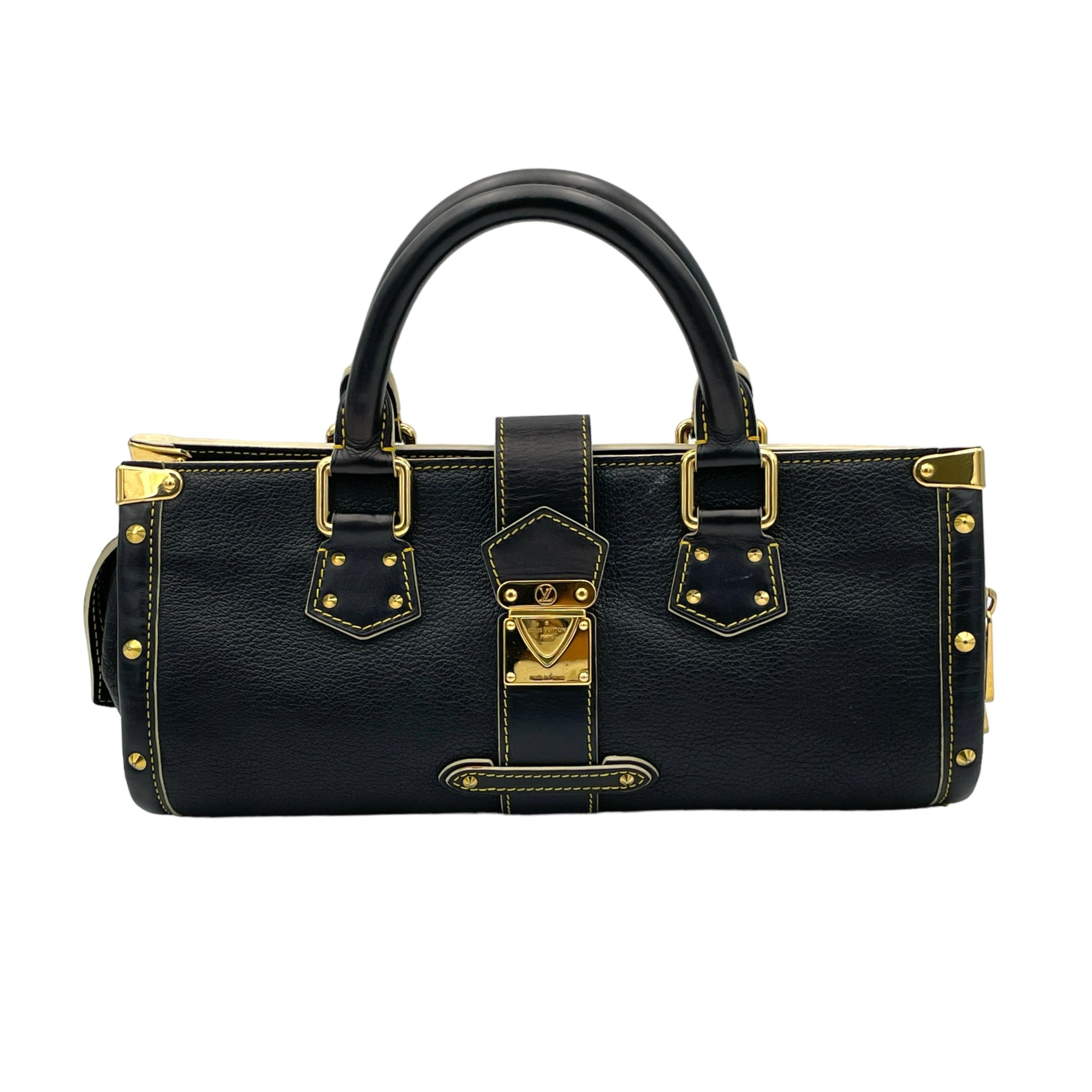 Suhali L'Epanoui PM Black Top Handle Bag in Calfskin, Gold hardware