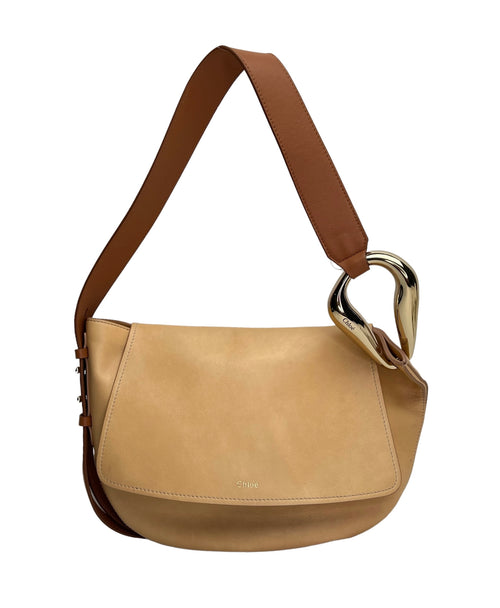 Kiss Hobo Beige Shoulder Bag in Calfskin, Gold hardware