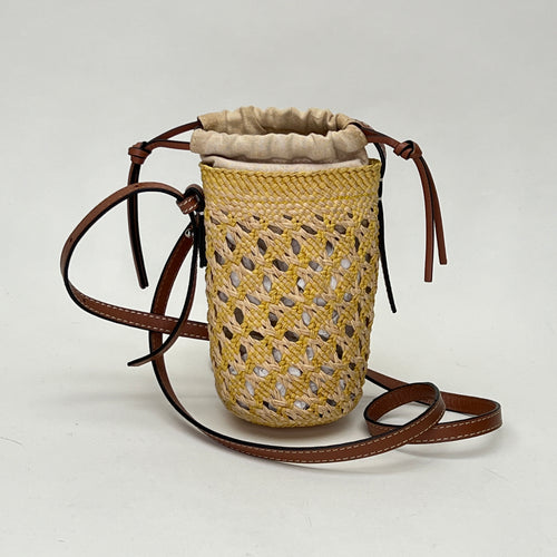 Cylinder Pouch Brown Crossbody Bag in Raffia