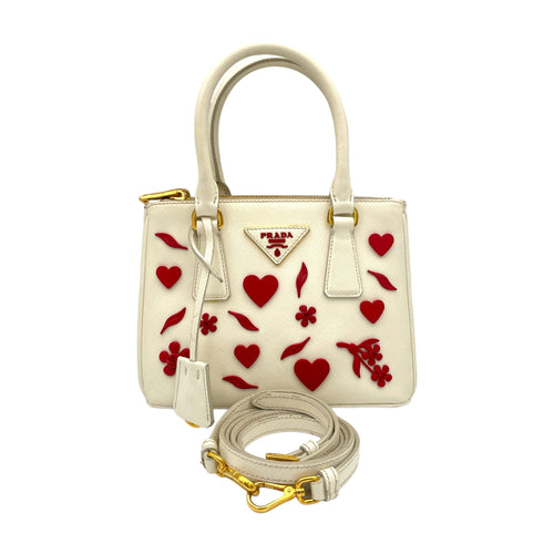 Galleria Mini White Top Handle Bag in Saffiano Leather, Gold hardware